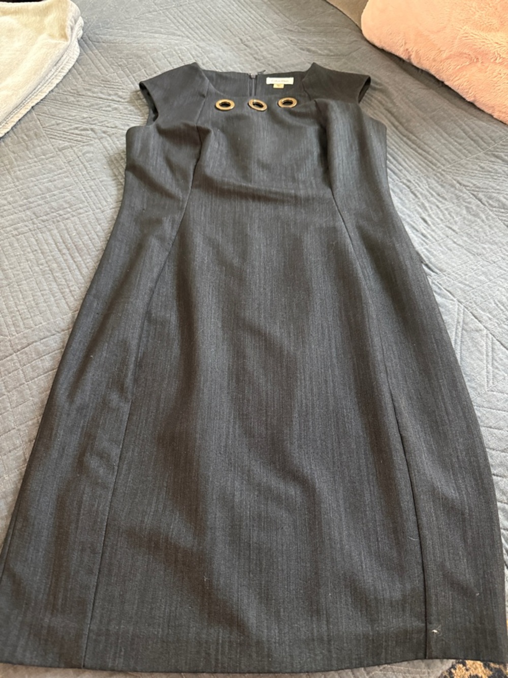Calvin Klein Black Midi Sheath Dress with Gold-Tone Eyelets